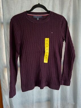 Tommy Hilfiger Women's Cable Knit Crew Sweater - Plum